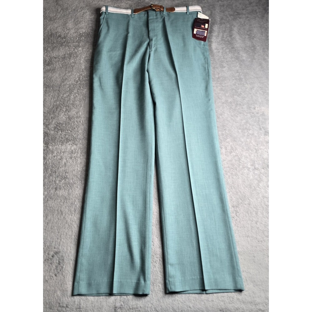 NWT Vintage Cambridge Classic Performance Pants Mens 36x34 Teal Belted 80s 90s